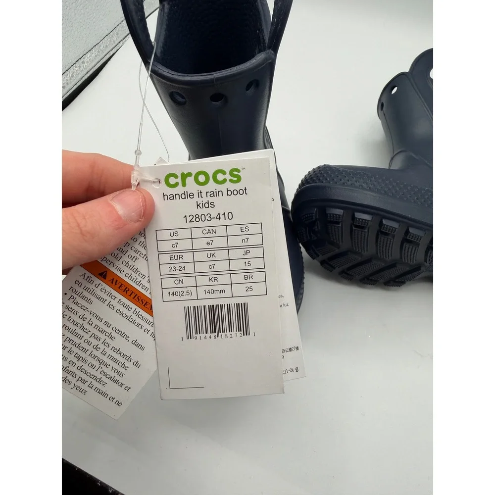 Crocs Kids Handle It Rain‎ Boot Navy Blue Waterproof Pull On 12803-410 Size C7